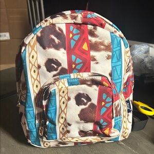 N Gil western Aztec backpack purse with cow hide canvas details